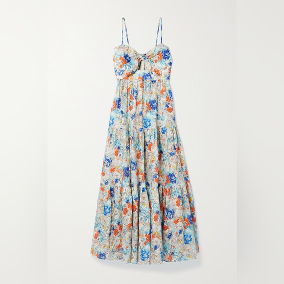 Zimmermann - Clover Tie Front Midi Dress Topaz Peony Floral US 8 / AU 2 / Medium - Picture 6 of 16